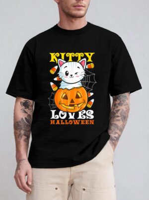 Kitty Loves Halloween Funny Scary And Spooky Halloween Cat T-Shirt