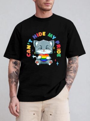 LGBQ Pride Rainbow Heart Cat Hugging LGBQ Heart T-Shirt