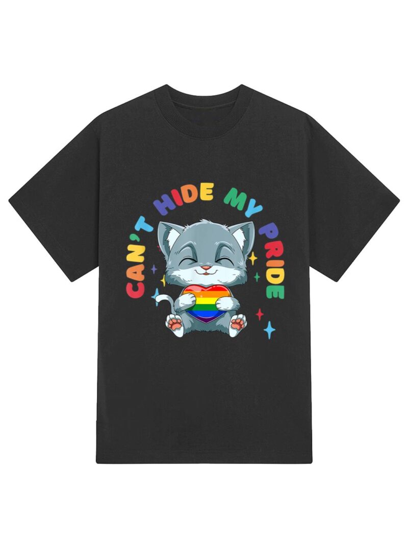 LGBQ Pride Rainbow Heart Cat Hugging LGBQ Heart T-Shirt - Image 2