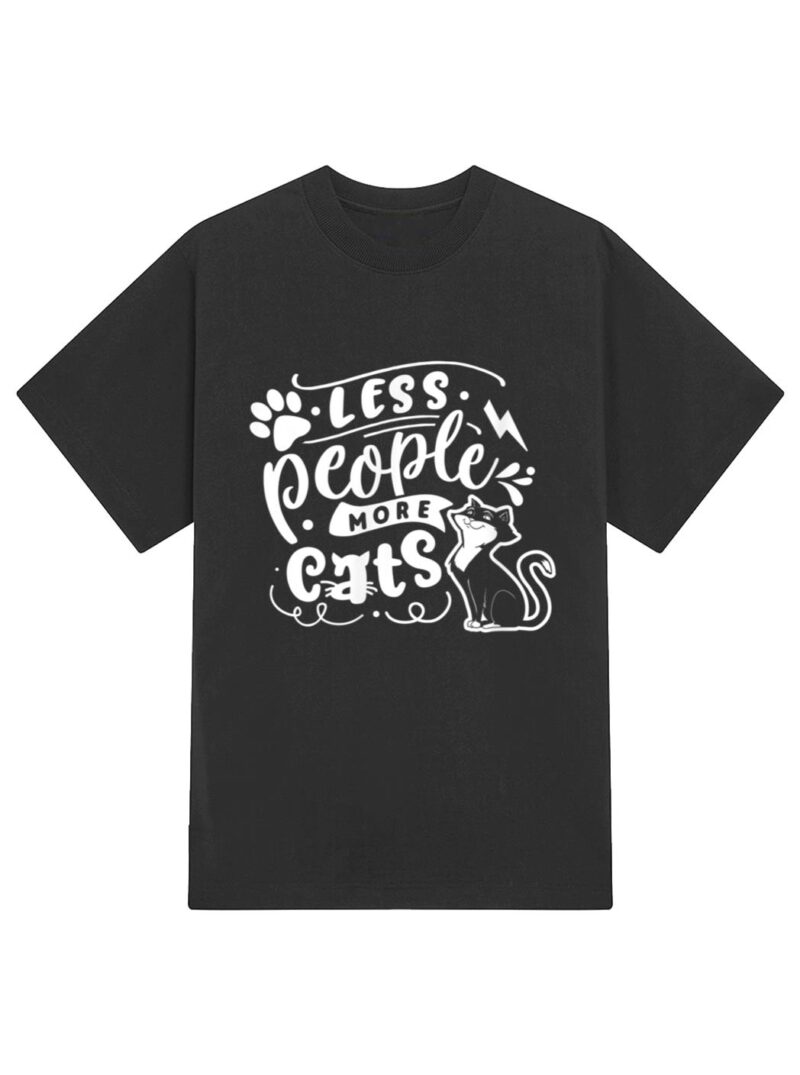 Less People More Cats Anti Social Cat Lover Gift T-Shirt - Image 2