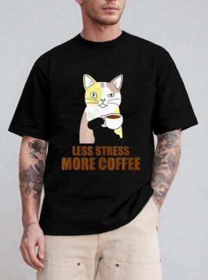 Less Stress More Coffee Funny Cat Caffeine Coffee Lover T-Shirt