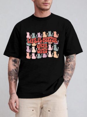 Life Is Better With Cats Retro Cat Mama Dad Groovy Men Women T-Shirt