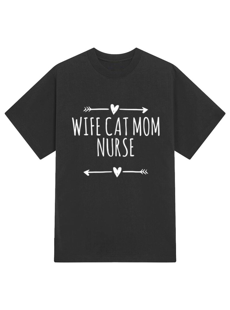 Love Arrows Hearts Funny Wife Cat Mom Nurse T-Shirt - Image 2