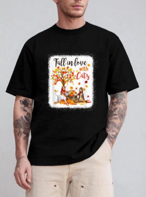 Maple Cat Leaf Fall Hello Autumn Bicycle T-Shirt