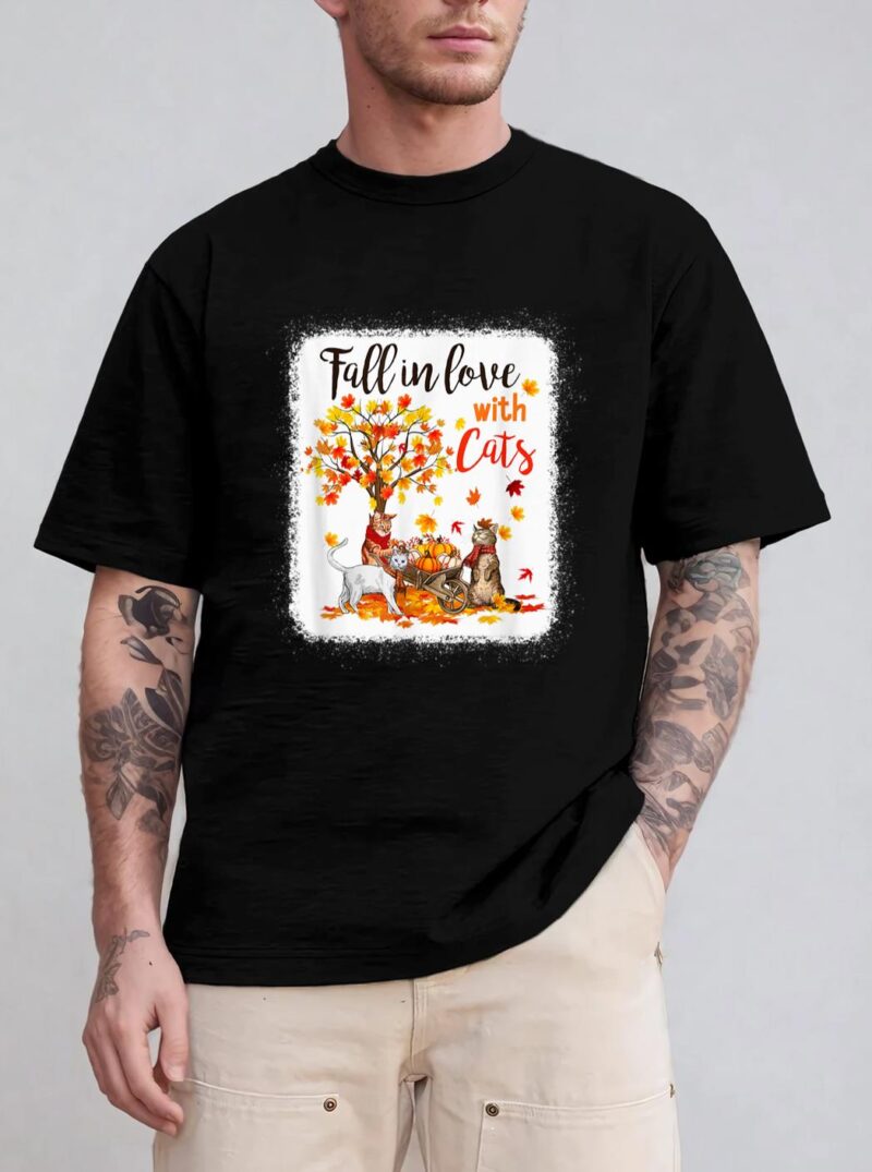Maple Cat Leaf Fall Hello Autumn Bicycle T-Shirt
