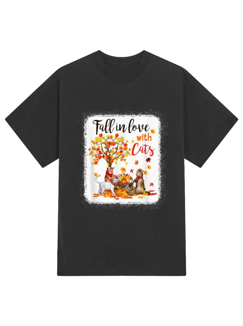 Maple Cat Leaf Fall Hello Autumn Bicycle T-Shirt - Image 2