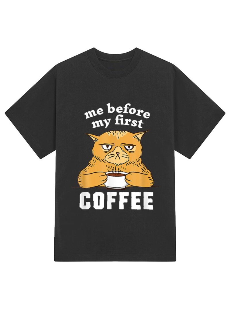 Me Before My First Coffee Annoyed Cat T-Shirt - Image 2