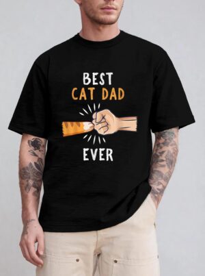 Mens Best Cat Dad Ever Paw Fist Bump T-Shirt