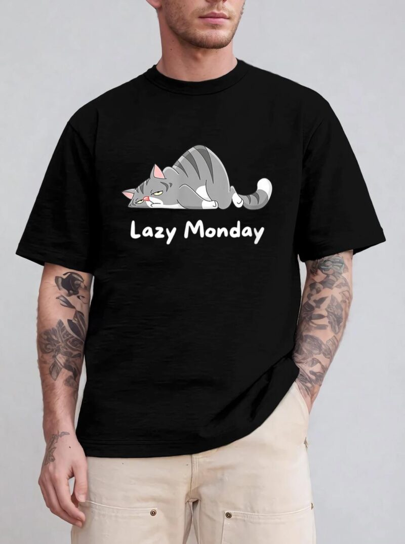 Mens Funny Cat Quote Lazy Monday Cool Cat T-Shirt