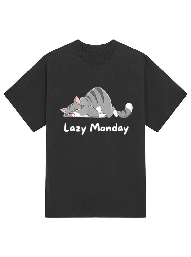 Mens Funny Cat Quote Lazy Monday Cool Cat T-Shirt - Image 2