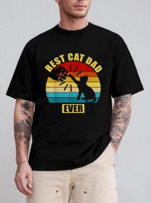Mens Retro Vintage Best Cat Dad Ever Fist Bump T-Shirt