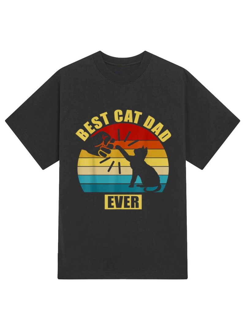 Mens Retro Vintage Best Cat Dad Ever Fist Bump T-Shirt - Image 2