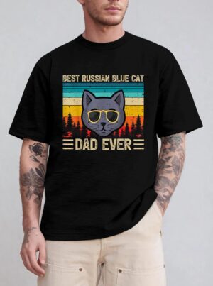 Mens Vintage Funny Best Russian Blue Cat Dad Ever Father's Day T-Shirt