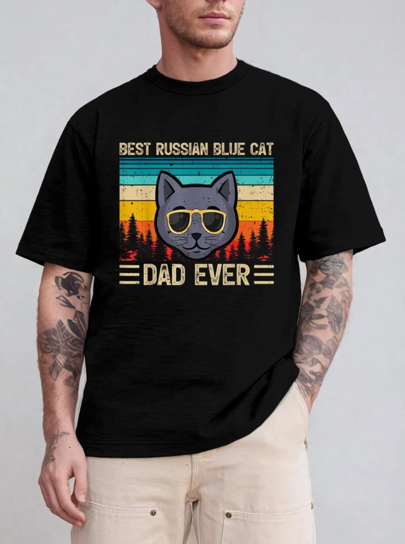 Mens Vintage Funny Best Russian Blue Cat Dad Ever Father's Day T-Shirt