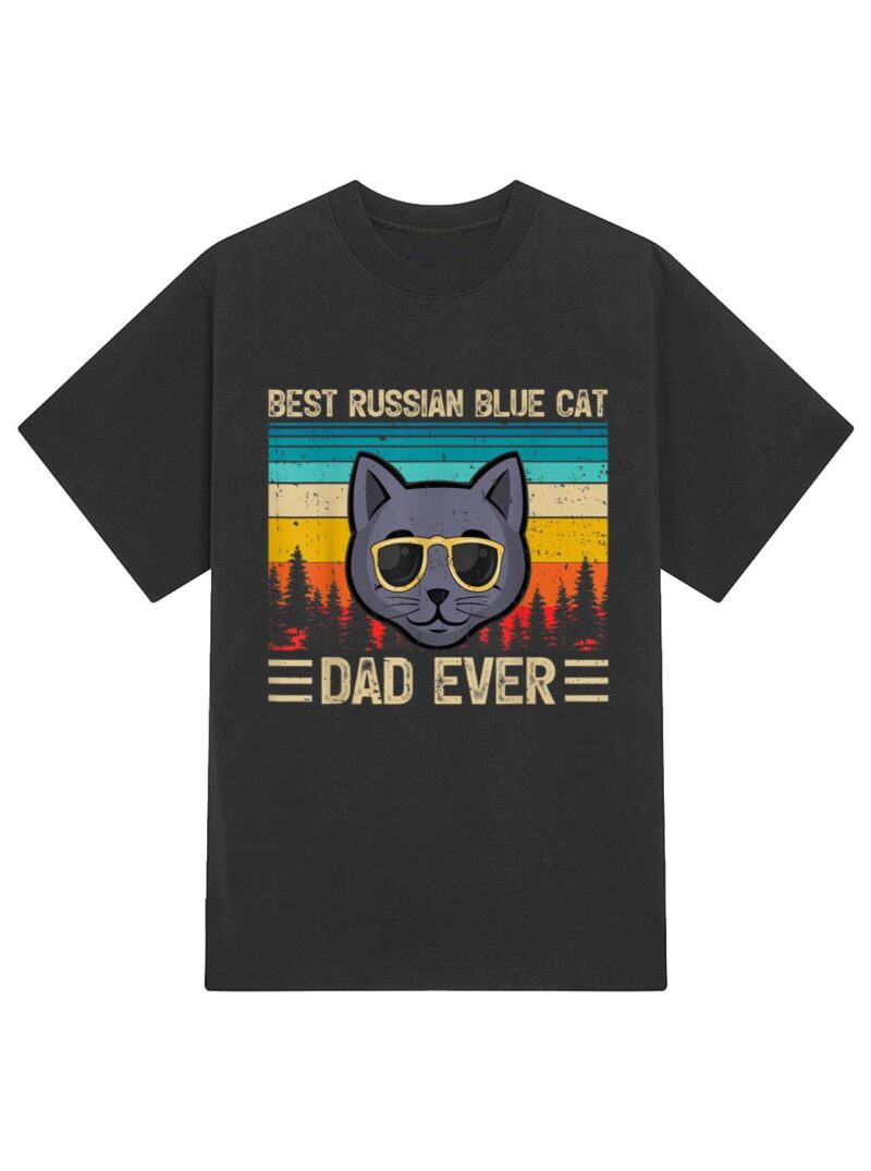 Mens Vintage Funny Best Russian Blue Cat Dad Ever Father's Day T-Shirt - Image 2