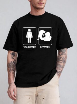 Men's Your Wife My Wife T  Crazy Cat Lady Wife Clothing T-Shirt
