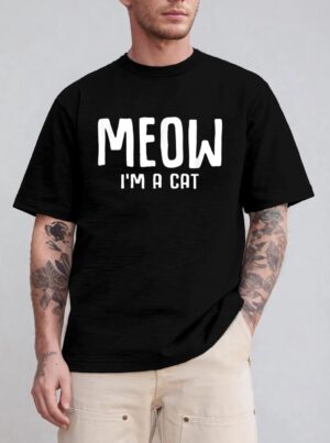 Meow I M A Cat Funny Lazy Halloween Costume T-Shirt