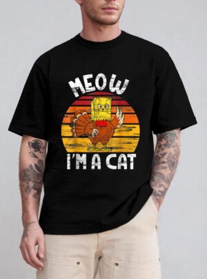 Meow I'm A Cat Funny Fake Cat Thanksgiving Women Kid Cat Mom T-Shirt