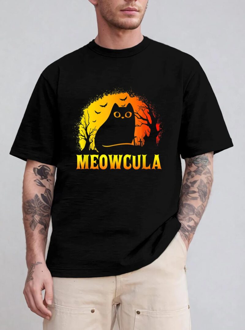 Meowcula Black Cat Halloween Vampire Cat T-Shirt