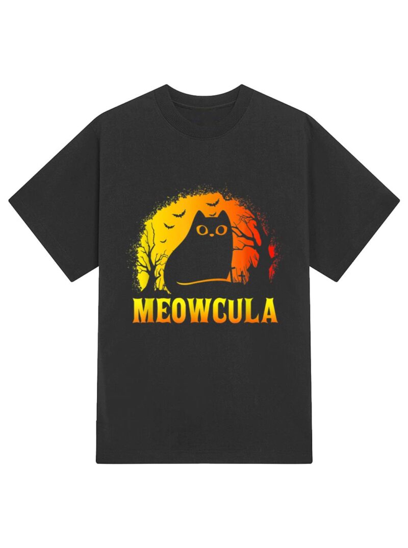 Meowcula Black Cat Halloween Vampire Cat T-Shirt - Image 2