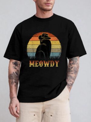 Meowdy Funny Country Music Black Cat Cowboy Hat Vintage T-Shirt