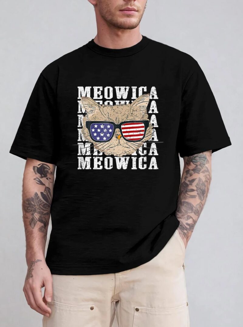 Meowica 4H Of July Kitty Cat For Men Boy Girl T-Shirt