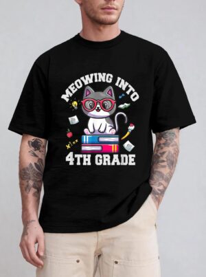 Meowing Into 4H Grade Funny Back O School Cat Lovers T-Shirt