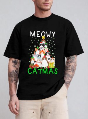 Meowy Catmas Cat Christmas Tree Xmas T-Shirt