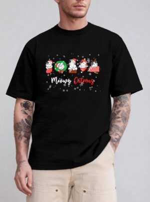 Meowy Catmas Funny Christmas Cat Kitten Lover Kids Mom Dad T-Shirt