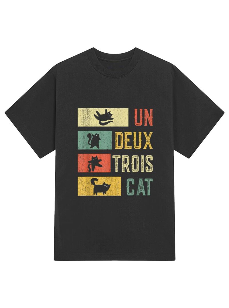 Meowy Funny Cat  Vintage retro Un Deux Trois Cat T-Shirt - Image 2