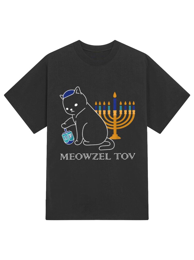 Meowzel Tov  Cute Cat Mazel Tov Menorah Funny Hanukkah T-Shirt - Image 2
