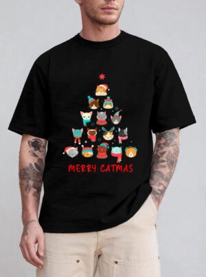 Merry Catmas Cat Christmas Tree Feline Festive T-Shirt