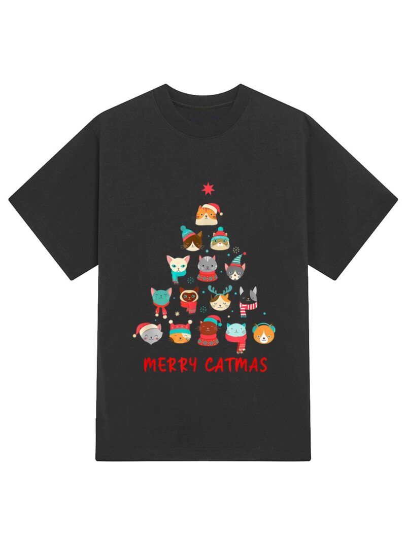 Merry Catmas Cat Christmas Tree Feline Festive T-Shirt - Image 2