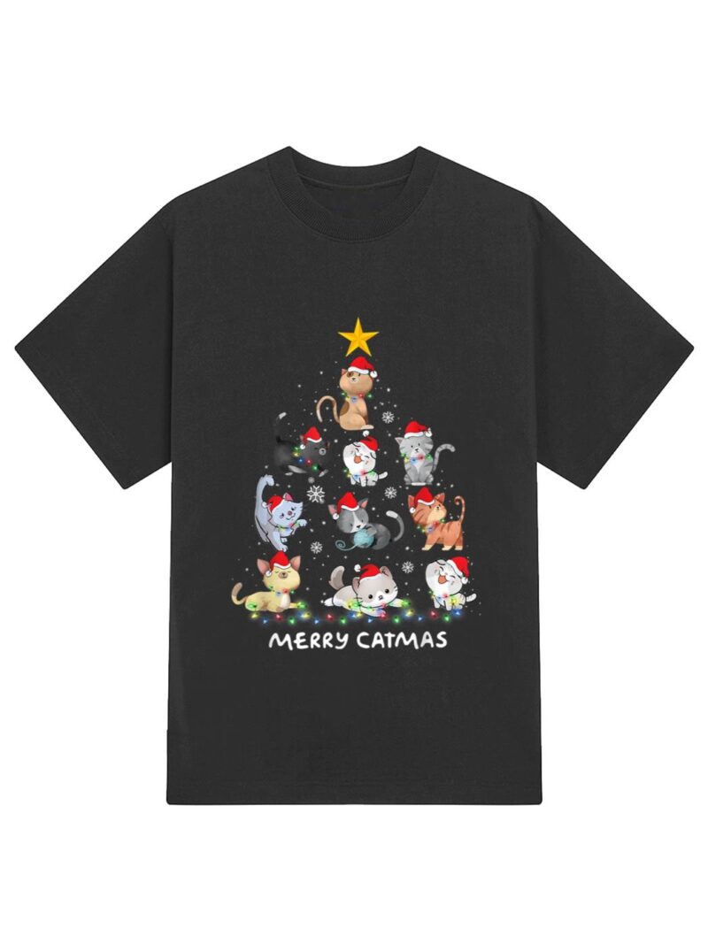 Merry Catmas Cat Christmas Tree Meowy Catmas T-Shirt - Image 2