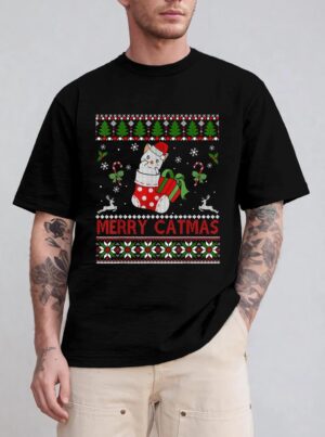 Merry Catmas Christmas Cats In Socks Kitty Cat Lover Gift T-Shirt