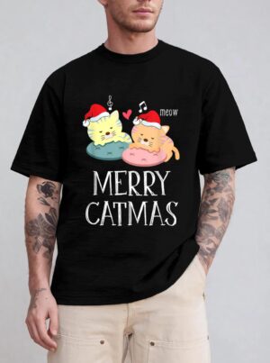 Merry Catmas Pajama Christmas Lights Funny Holiday Cat Mom T-Shirt