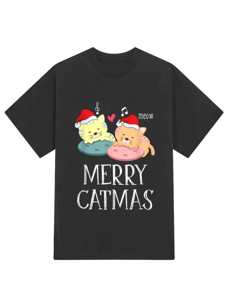 Merry Catmas Pajama Christmas Lights Funny Holiday Cat Mom T-Shirt - Image 2