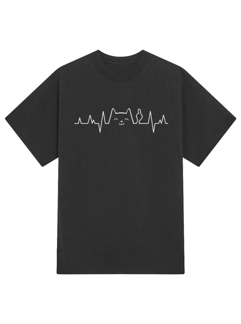 Middelfinger Cat Heartbeat ECG Electrocardiogram Cardiogram Premium T-Shirt - Image 2