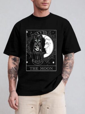 Moon Tarot Card and Cat Occult Graphic T-Shirt