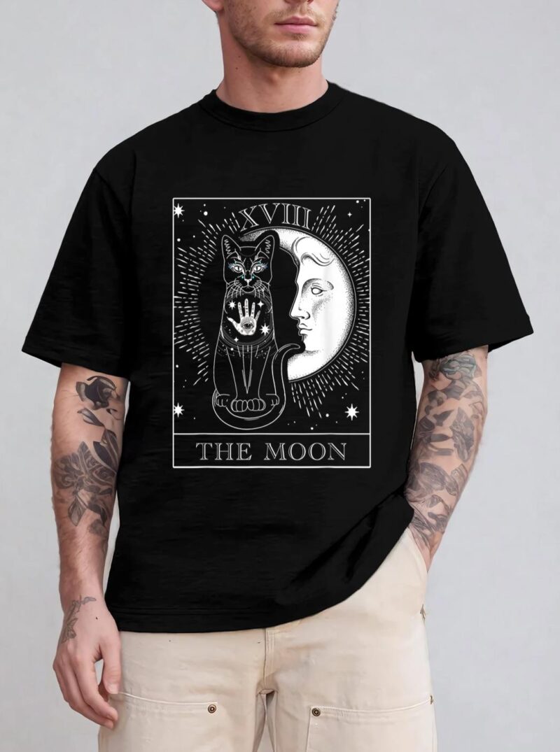 Moon Tarot Card and Cat Occult Graphic T-Shirt