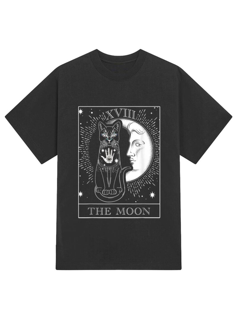 Moon Tarot Card and Cat Occult Graphic T-Shirt - Image 2