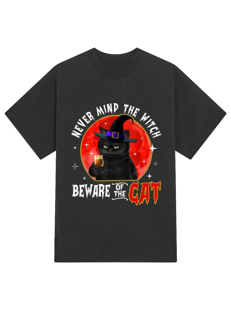 Never Mind The Witch Beware Of The Cat Halloween T-Shirt - Image 2