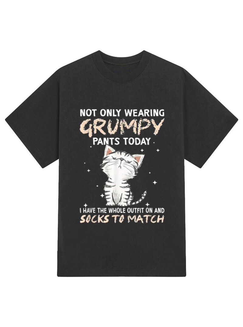 Not Only Wearing Grumpy Pants Oday Sock O Match Cute Cat T-Shirt - Image 2