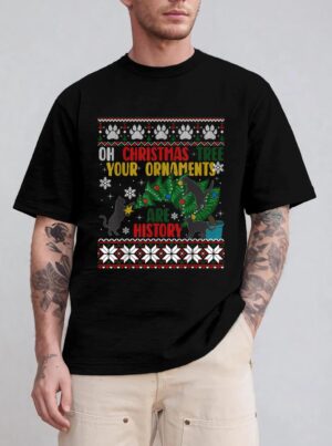Oh Christmas Tree Your Ornaments Are History Funny Cat T-Shirt