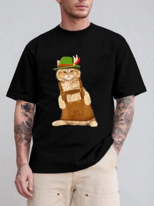 Oktoberfest Cat Bavarian Lederhosen Costume Alpine Hat Gift T-Shirt