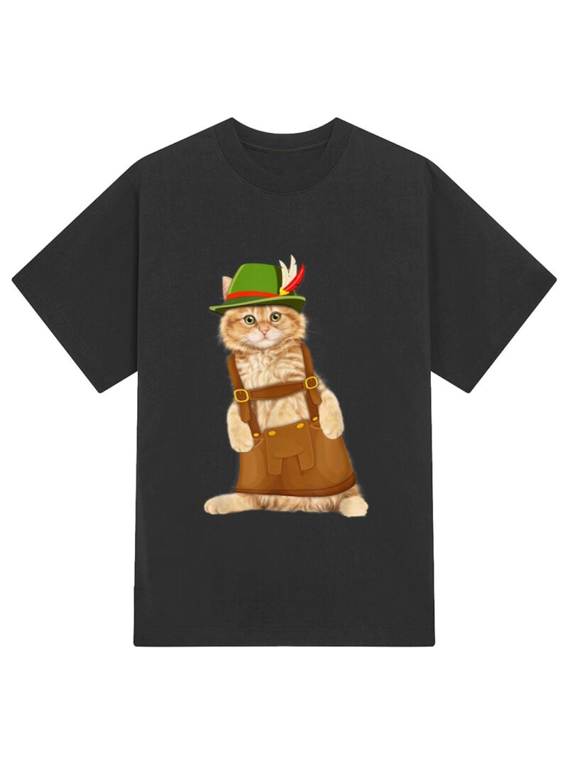 Oktoberfest Cat Bavarian Lederhosen Costume Alpine Hat Gift T-Shirt - Image 2