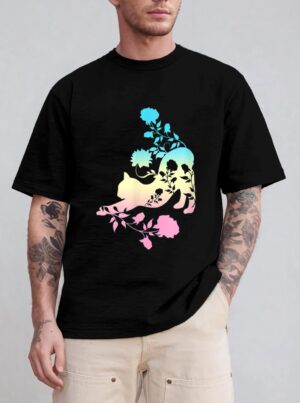 Pastel Stretching Cat With Roses Kitten T-Shirt