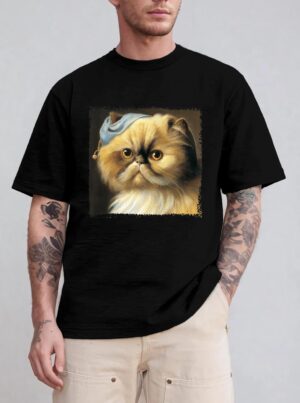Persian cat with a pear earring, classical art parody feline Premium T-Shirt