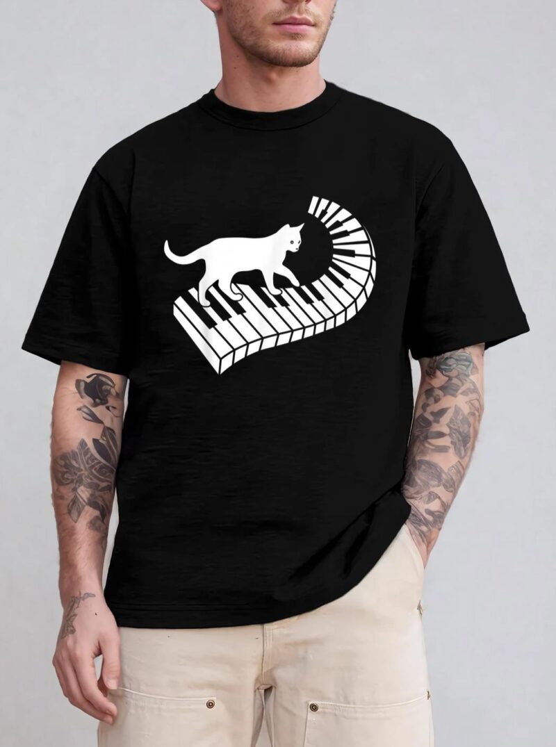 Piano Cat Funny Piano Player Musician Keyboard Pianist Cat T-Shirt
