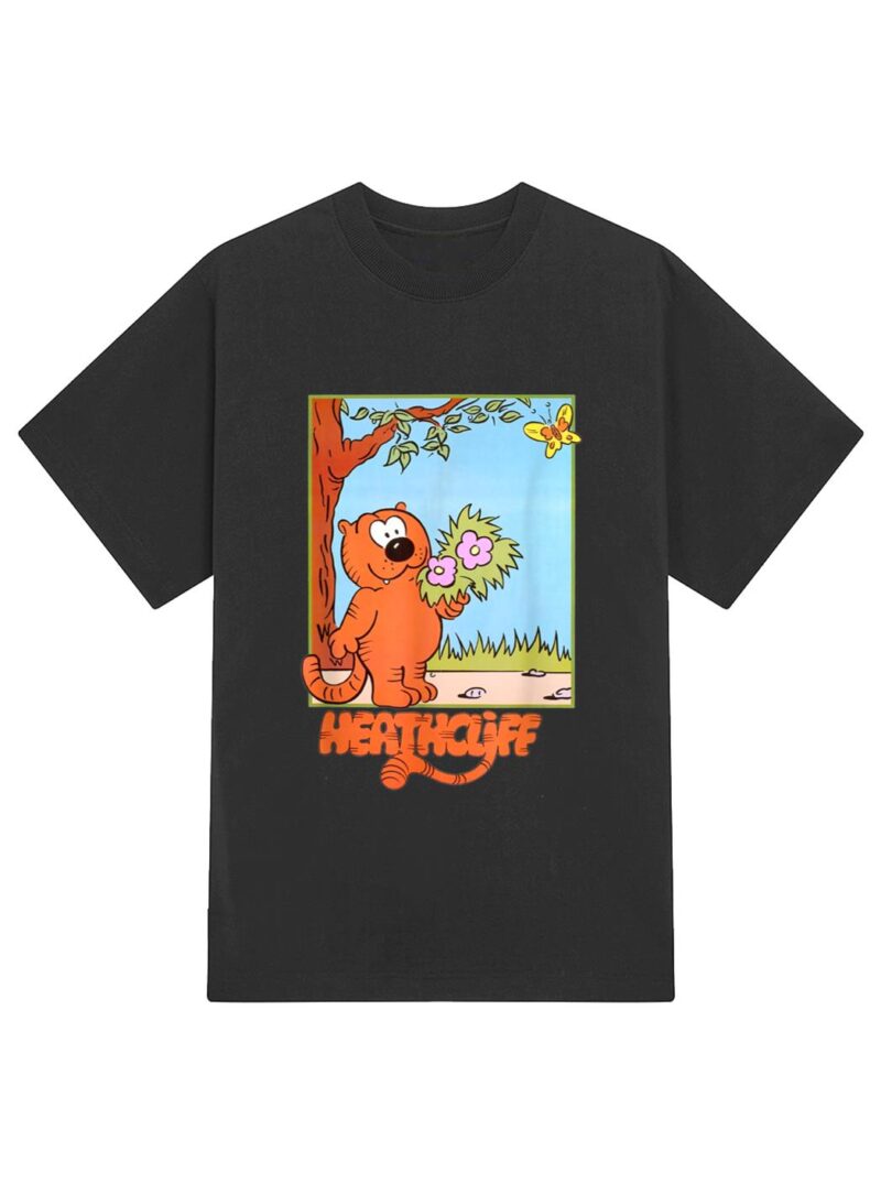 Picture The Orange Cat Holding Flowers So Cute Cartoon Arts T-Shirt - Image 2